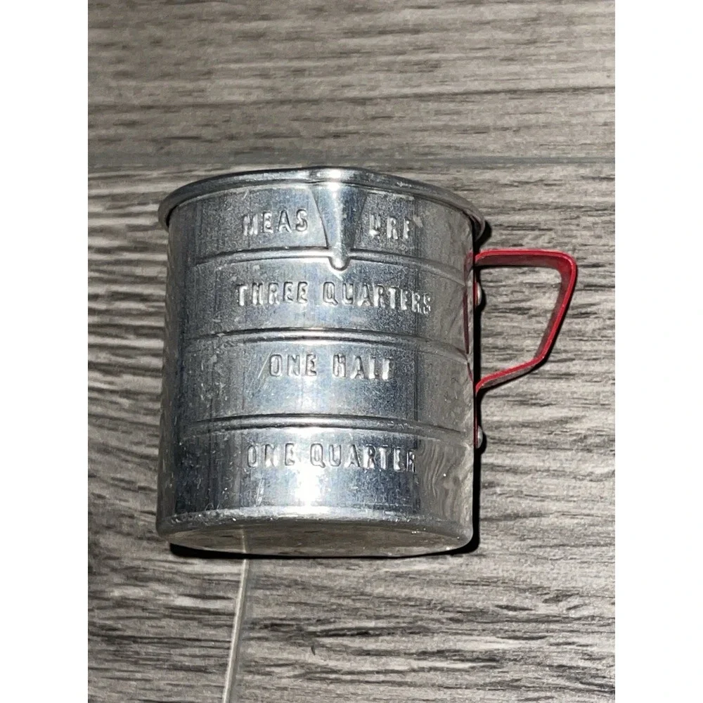 Vintage Aluminum Toy LOT - measuring cup, cookie sheet, cookie cutters, & coffee